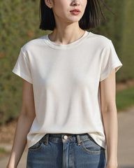 Seidenjersey T-Shirt mit Rundhals – Damen