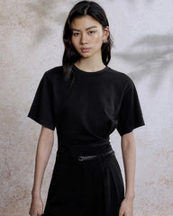 Damen T-Shirt aus Seidenjersey mit Faltenbund