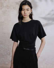 Damen T-Shirt aus Seidenjersey mit Faltenbund