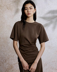 Damen T-Shirt aus Seidenjersey mit Faltenbund