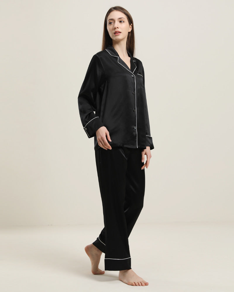 22Momme Klassisches Seiden-Pyjama-Set Black