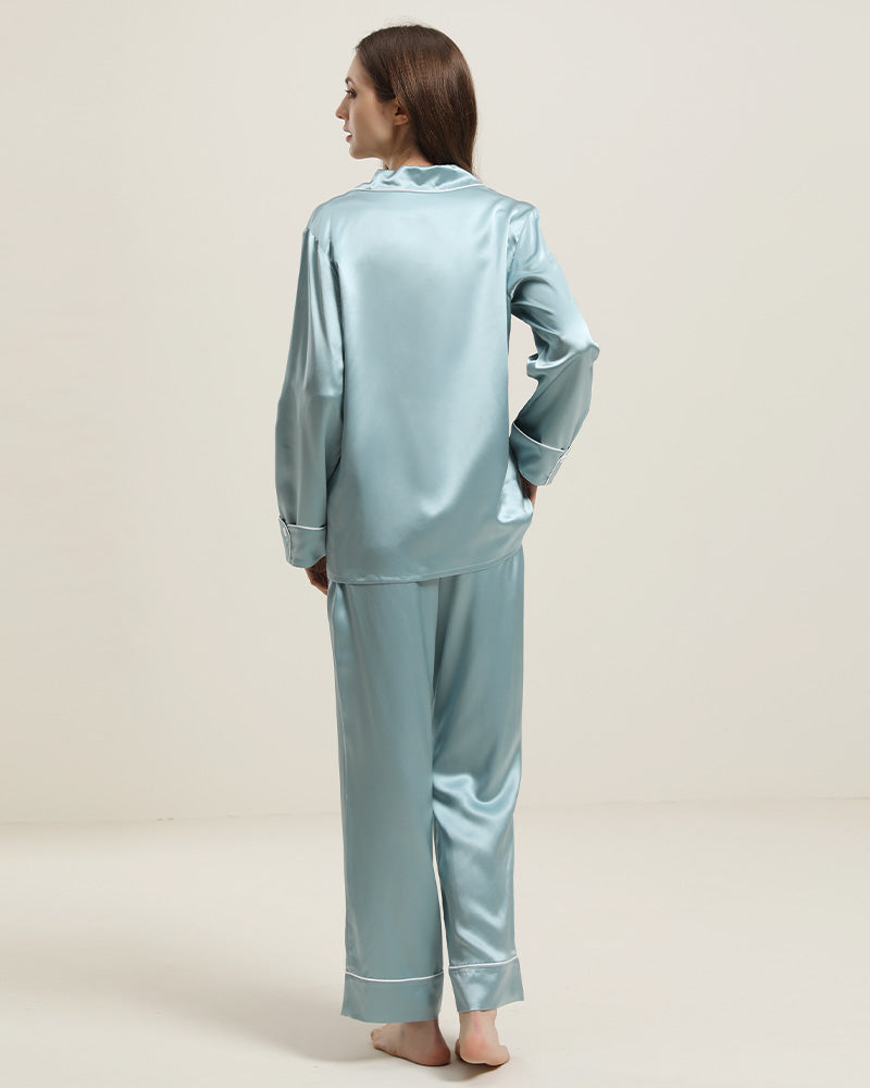 22Momme Klassisches Seiden-Pyjama-Set Haze Blue