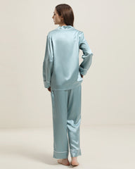 22Momme Klassisches Seiden-Pyjama-Set Haze Blue