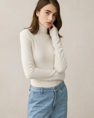 Damen Rollkragen-Stricktop aus Wolle und Kaschmir