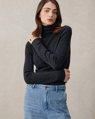 Damen Rollkragen-Stricktop aus Wolle und Kaschmir