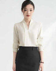 Damen Seidenbluse mit V-Ausschnitt und langen Ärmeln