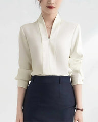 Damen Seidenbluse mit V-Ausschnitt und langen Ärmeln