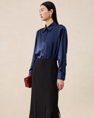 Damen Waschbare Seidenbluse – Basic Style