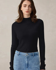Damen Stricktop aus Wolle und Kaschmir mit Stehkragen