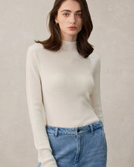 Damen Stricktop aus Wolle und Kaschmir mit Stehkragen