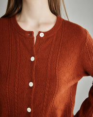 Damen Kaschmir-Knopfjacke mit Kabelstruktur