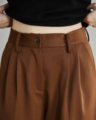 Damen-Pleated Woll-Breitbeinige Hose