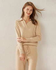Damen Strick-Pullover mit Polokragen aus reinem Kaschmir