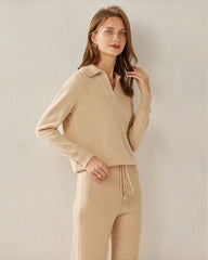 Damen Strick-Pullover mit Polokragen aus reinem Kaschmir
