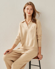 Damen Strick-Pullover mit Polokragen aus reinem Kaschmir