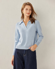 Damen Strick-Pullover mit Polokragen aus reinem Kaschmir