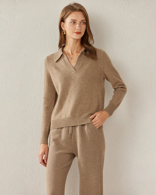 Damen Strick-Pullover mit Polokragen aus reinem Kaschmir