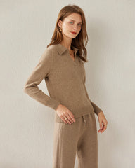 Damen Strick-Pullover mit Polokragen aus reinem Kaschmir