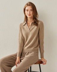 Damen Strick-Pullover mit Polokragen aus reinem Kaschmir