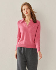 Damen Strick-Pullover mit Polokragen aus reinem Kaschmir