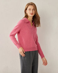 Damen Strick-Pullover mit Polokragen aus reinem Kaschmir