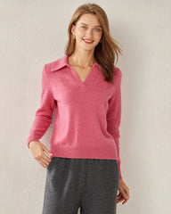 Damen Strick-Pullover mit Polokragen aus reinem Kaschmir