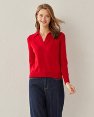 Damen Strick-Pullover mit Polokragen aus reinem Kaschmir
