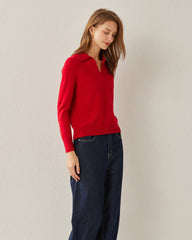 Damen Strick-Pullover mit Polokragen aus reinem Kaschmir