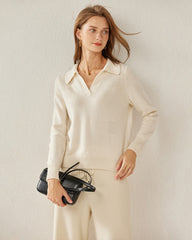 Damen Strick-Pullover mit Polokragen aus reinem Kaschmir