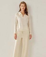 Damen Strick-Pullover mit Polokragen aus reinem Kaschmir