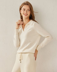 Damen Strick-Pullover mit Polokragen aus reinem Kaschmir