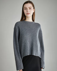Damen lockerer Rundhals-Kaschmirpullover
