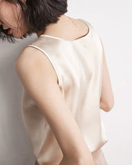 Damen Seiden-Tanktop mit Rundhals und ärmellos Champagne
