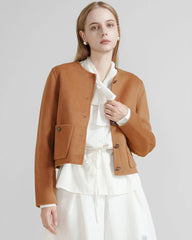 Damen kurze Wolljacke mit Rundkragen
