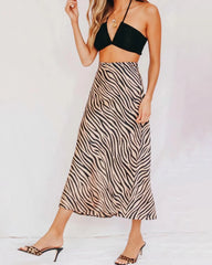 Damen Midi Seidenrock mit Zebra-Muster