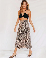 Damen Midi Seidenrock mit Zebra-Muster