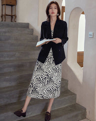 Zebra-Muster Spaghettiträger Seidenkleid