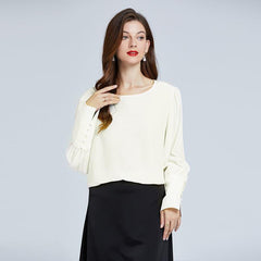 Damen Seidenbluse mit runder Halsöffnung und Laternenärmeln