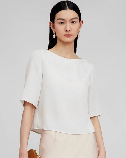 Basic-Seidenbluse mit halbem Arm