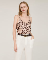 Leopard-Druckmuster V-Ausschnitt Kreuzrücken Cami-Bluse