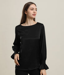 Langarm-Seidenbluse mit Rüschenmanschetten