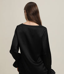 Langarm-Seidenbluse mit Rüschenmanschetten