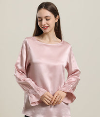 Langarm-Seidenbluse mit Rüschenmanschetten