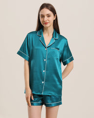 Button Up Seiden Kurz-Pyjama Set
