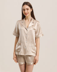 Button Up Seiden Kurz-Pyjama Set