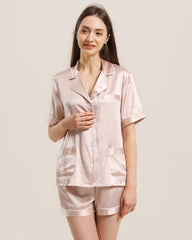Button Up Seiden Kurz-Pyjama Set