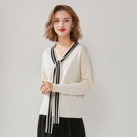 Eleganter Kaschmir Pullover mit Schleifenband