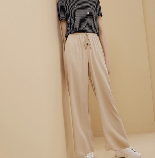 100% Seiden-Hose im Straight-Pendant-Stil mit weitem Bein