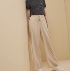 100% Seiden-Hose im Straight-Pendant-Stil mit weitem Bein