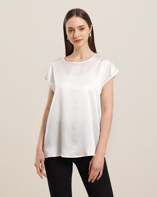 Damen Rundhals Kurzarm Seiden-T-Shirt